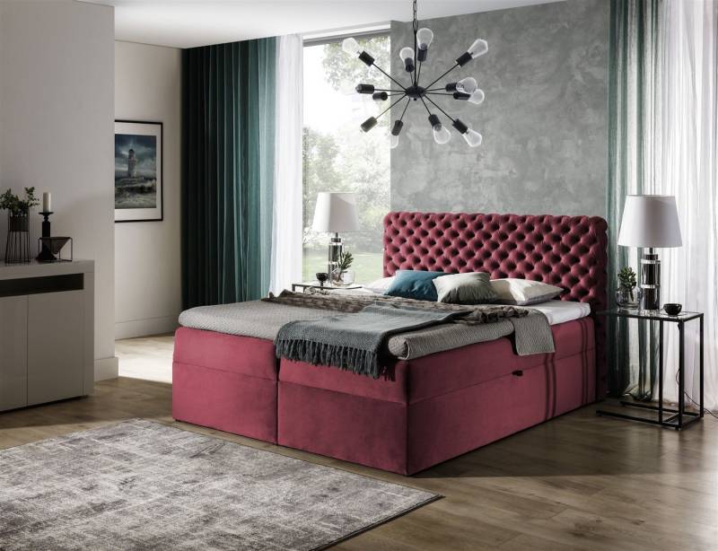 Fun Möbel Boxspringbett Boxspringbett Schlafzimmerbett WILLIAM in "French Velvet" Weinrot (1-St., inkl. Kaltschaumtopper, inkl. Bettkasten) von Fun Möbel
