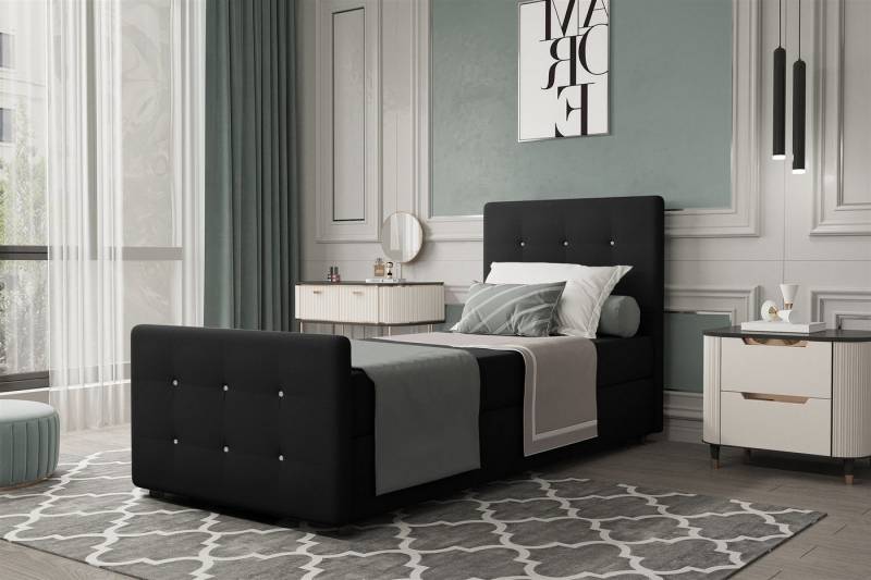 Fun Möbel Boxbett Gästebett MARKOS Überlänge in Stoff Soro (Liegefläche in Stoff und Farbe des Bettes, inkl. Bettkasten ohne Topper), Strasssteine in Kopf- und Fußteil von Fun Möbel