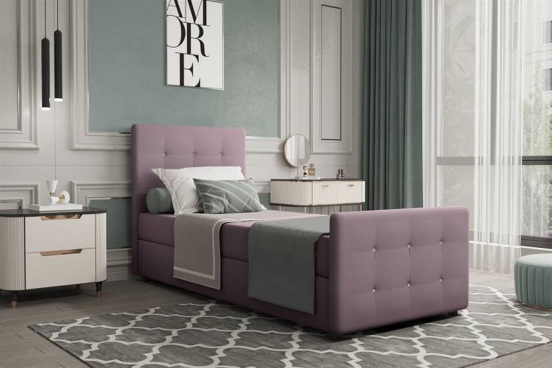 Fun Möbel Boxbett Gästebett MARKOS Überlänge in Stoff Soro (Liegefläche in Stoff und Farbe des Bettes, inkl. Bettkasten ohne Topper), Strasssteine in Kopf- und Fußteil von Fun Möbel