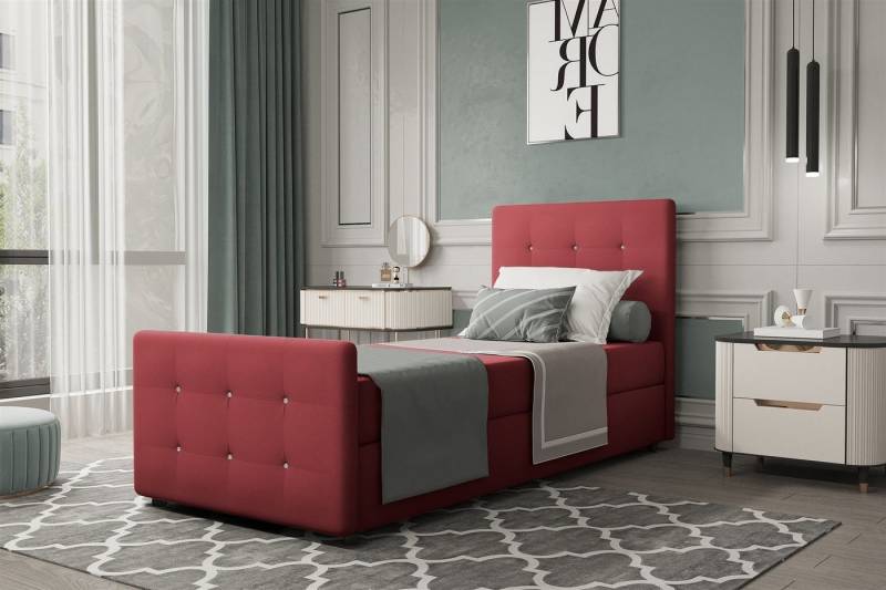 Fun Möbel Boxbett Gästebett MARKOS Überlänge in Stoff Soro (Liegefläche in Stoff und Farbe des Bettes, inkl. Bettkasten ohne Topper), Strasssteine in Kopf- und Fußteil von Fun Möbel
