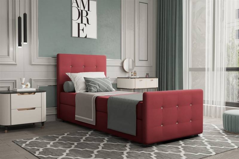 Fun Möbel Boxbett Gästebett MARKOS Überlänge in Stoff Soro (Liegefläche in Stoff und Farbe des Bettes, inkl. Bettkasten ohne Topper), Strasssteine in Kopf- und Fußteil von Fun Möbel