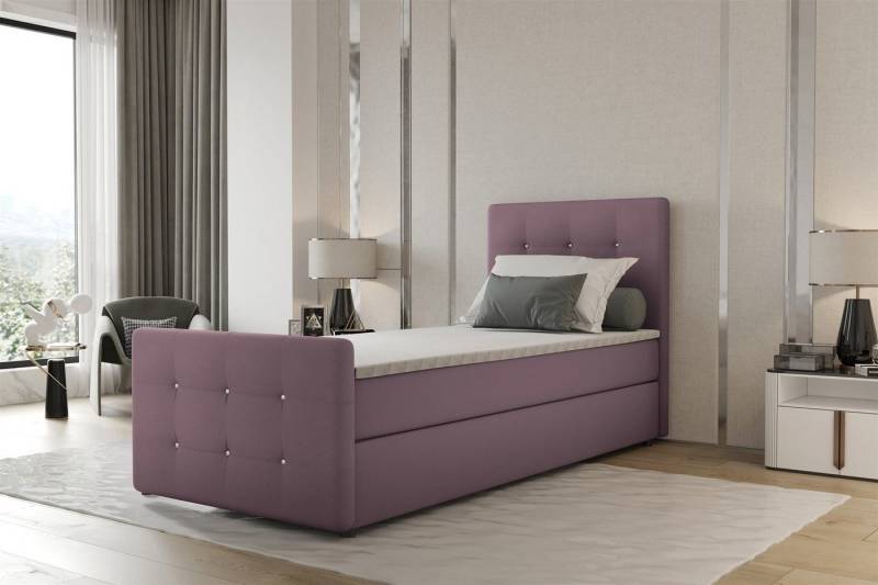 Fun Möbel Boxbett Gästebett MARKOS Überlänge in Stoff Soro (Liegefläche in Stoff und Farbe des Bettes, inkl. Bettkasten und Topper), Strasssteine in Kopf- und Fußteil von Fun Möbel