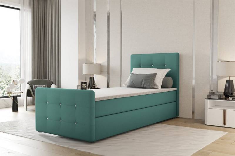 Fun Möbel Boxbett Gästebett MARKOS Überlänge in Stoff Soro (Liegefläche in Stoff und Farbe des Bettes, inkl. Bettkasten und Topper), Strasssteine in Kopf- und Fußteil von Fun Möbel