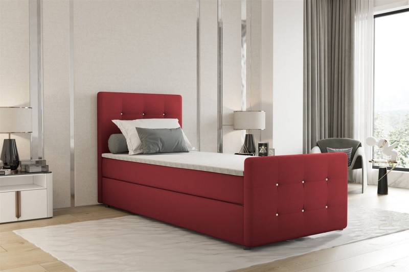 Fun Möbel Boxbett Gästebett MARKOS Überlänge in Stoff Soro (Liegefläche in Stoff und Farbe des Bettes, inkl. Bettkasten und Topper), Strasssteine in Kopf- und Fußteil von Fun Möbel