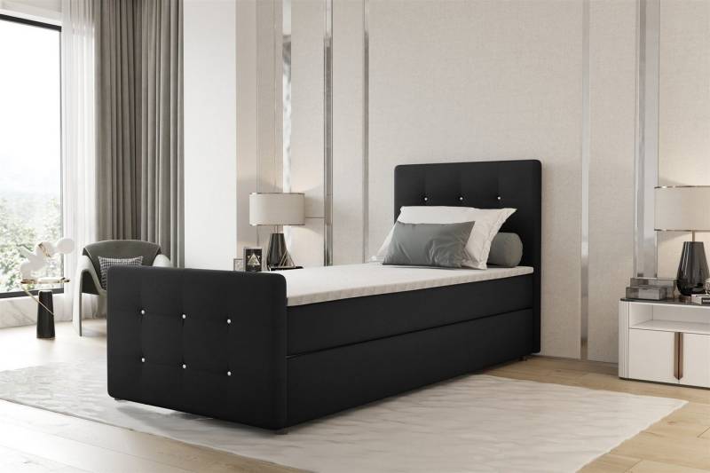 Fun Möbel Boxbett Gästebett MARKOS Überlänge in Stoff Soro (Liegefläche in Stoff und Farbe des Bettes, inkl. Bettkasten und Topper), Strasssteine in Kopf- und Fußteil von Fun Möbel