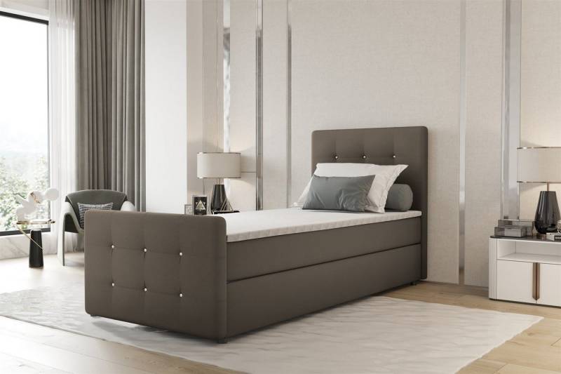 Fun Möbel Boxbett Gästebett MARKOS Überlänge in Stoff Soro (Liegefläche in Stoff und Farbe des Bettes, inkl. Bettkasten und Topper), Strasssteine in Kopf- und Fußteil von Fun Möbel