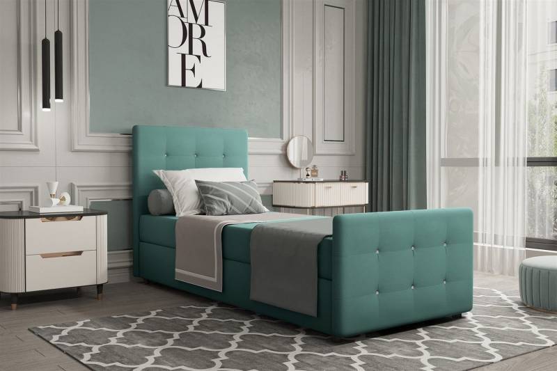 Fun Möbel Boxspringbett Gästebett MARKOS in Stoff Soro (Liegefläche in Stoff und Farbe des Bettes, inkl. Bettkasten ohne Topper), Strasssteine in Kopf- und Fußteil von Fun Möbel