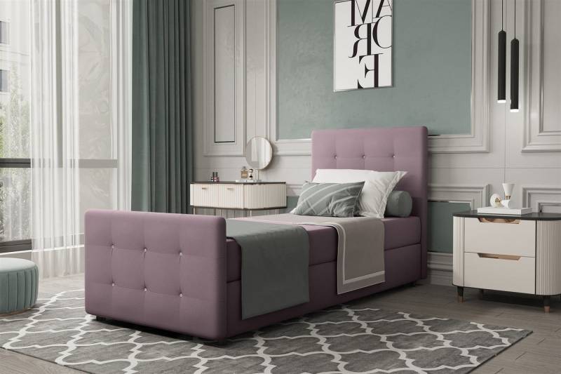 Fun Möbel Boxspringbett Gästebett MARKOS in Stoff Soro (Liegefläche in Stoff und Farbe des Bettes, inkl. Bettkasten ohne Topper), Strasssteine in Kopf- und Fußteil von Fun Möbel