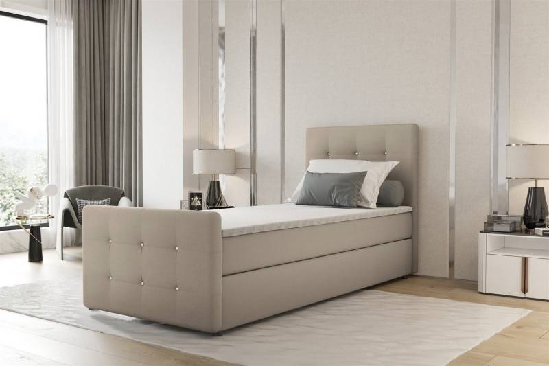 Fun Möbel Boxbett Gästebett MARKOS in Stoff Soro (Liegefläche in Stoff und Farbe des Bettes, inkl. Bettkasten und Topper), Strasssteine in Kopf- und Fußteil von Fun Möbel