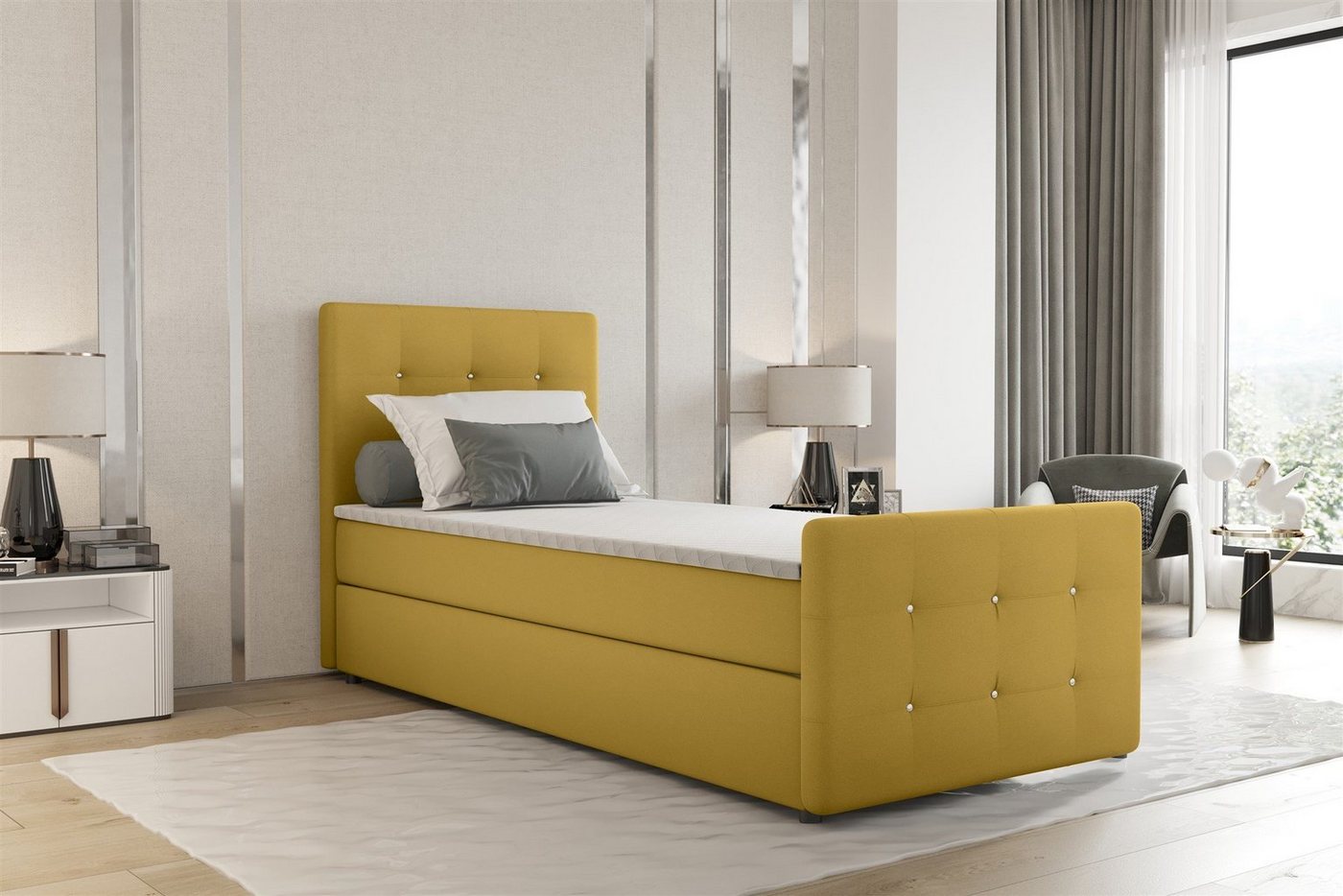 Fun Möbel Boxbett Gästebett MARKOS in Stoff Soro (Liegefläche in Stoff und Farbe des Bettes, inkl. Bettkasten und Topper), Strasssteine in Kopf- und Fußteil von Fun Möbel