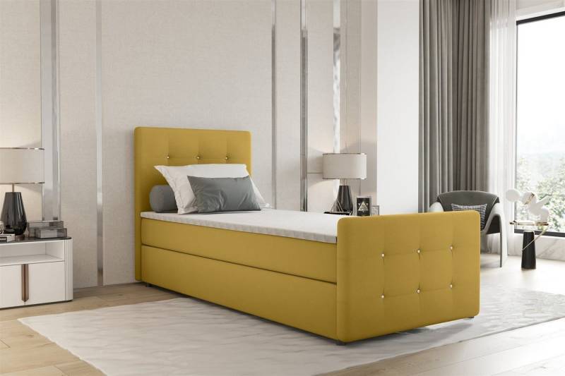 Fun Möbel Boxbett Gästebett MARKOS in Stoff Soro (Liegefläche in Stoff und Farbe des Bettes, inkl. Bettkasten und Topper), Strasssteine in Kopf- und Fußteil von Fun Möbel