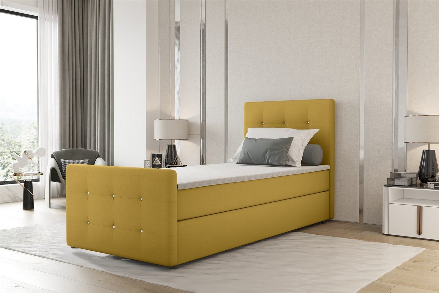 Fun Möbel Boxbett Gästebett MARKOS in Stoff Soro (Liegefläche in Stoff und Farbe des Bettes, inkl. Bettkasten und Topper), Strasssteine in Kopf- und Fußteil von Fun Möbel