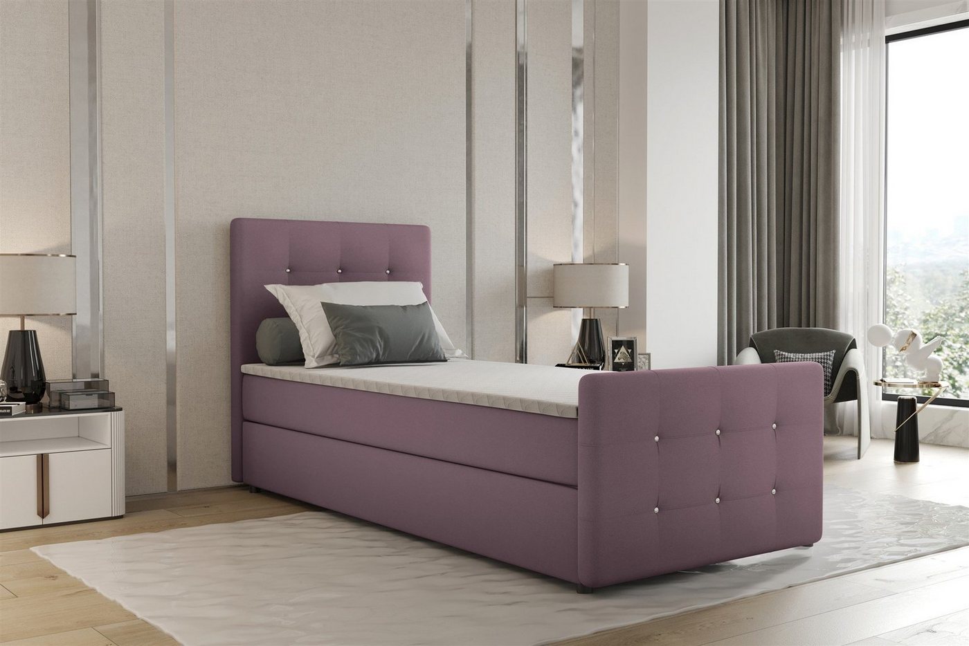 Fun Möbel Boxbett Gästebett MARKOS in Stoff Soro (Liegefläche in Stoff und Farbe des Bettes, inkl. Bettkasten und Topper), Strasssteine in Kopf- und Fußteil von Fun Möbel