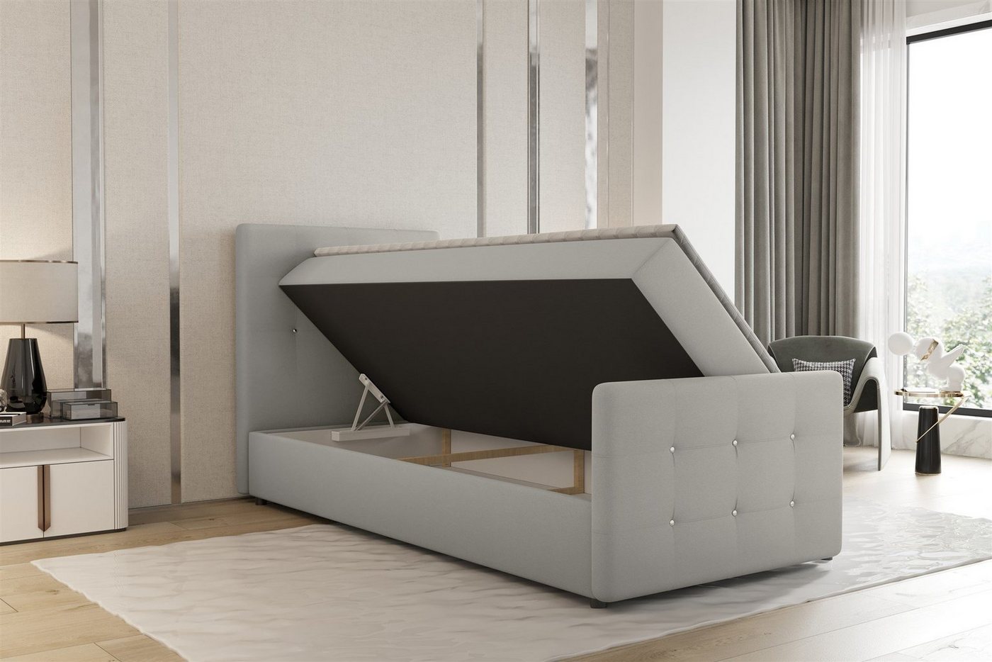 Fun Möbel Boxbett Gästebett MARKOS in Stoff Soro (Liegefläche in Stoff und Farbe des Bettes, inkl. Bettkasten und Topper), Strasssteine in Kopf- und Fußteil von Fun Möbel