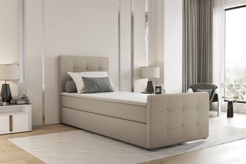 Fun Möbel Boxbett Gästebett MARKOS in Stoff Soro (Liegefläche in Stoff und Farbe des Bettes, inkl. Bettkasten und Topper), Strasssteine in Kopf- und Fußteil von Fun Möbel
