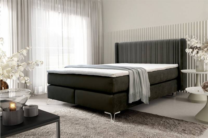 Fun Möbel Boxspringbett Schlafzimmerbett AGNUS in Stoff Salvador (inkl. Topper), Kopfteil trendig gerundet von Fun Möbel