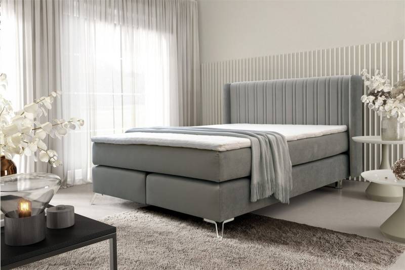 Fun Möbel Boxspringbett Schlafzimmerbett AGNUS in Stoff Salvador (inkl. Topper), Kopfteil trendig gerundet von Fun Möbel