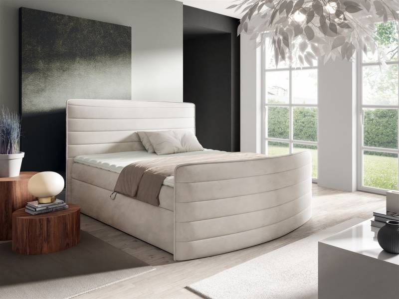 Fun Möbel Boxspringbett Schlafzimmerbett AMBRA in Stoff (inkl. Topper), inkl. Bettkästen von Fun Möbel