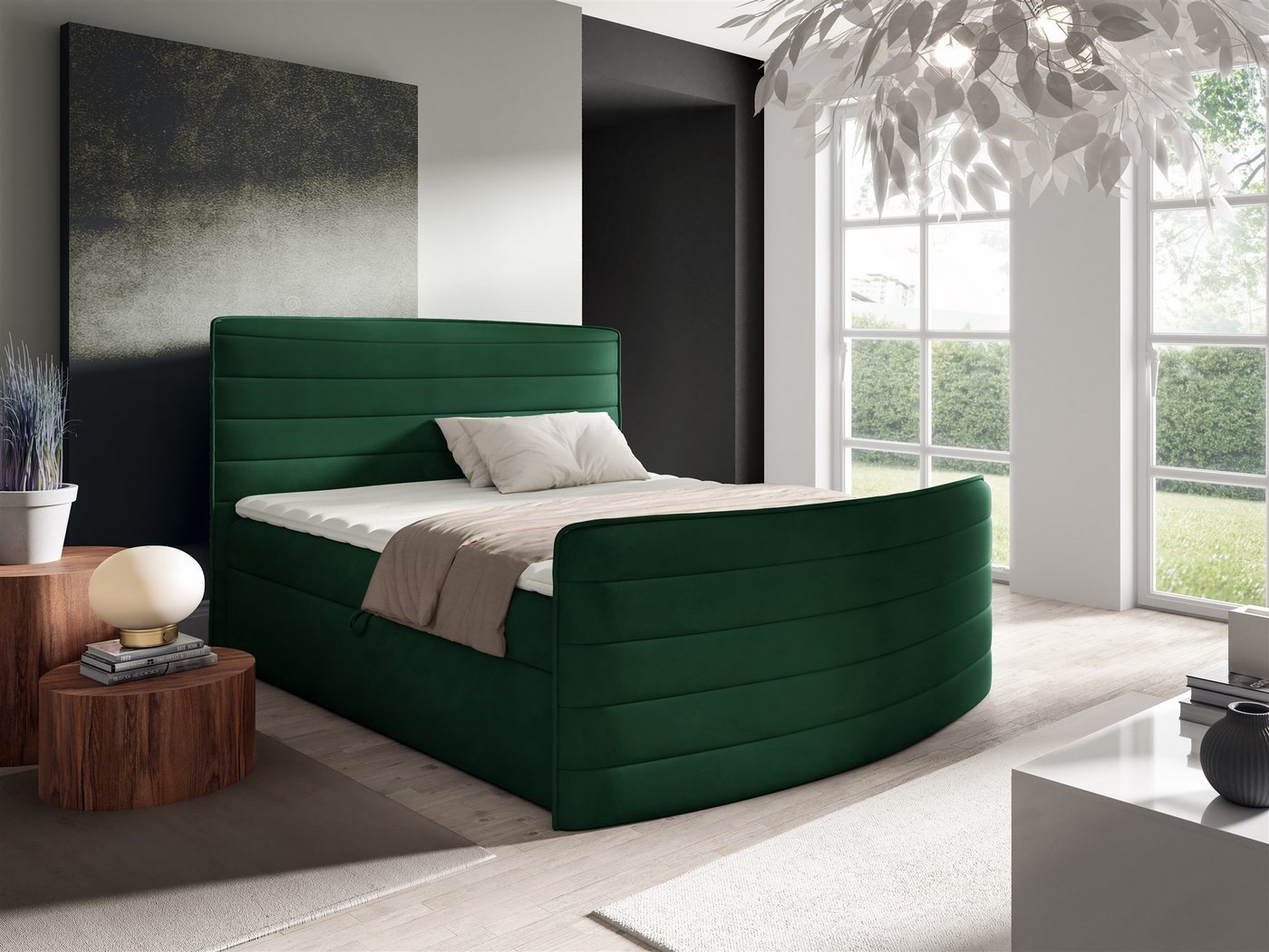 Fun Möbel Boxspringbett Schlafzimmerbett AMBRA in Stoff (inkl. Topper), inkl. Bettkästen von Fun Möbel
