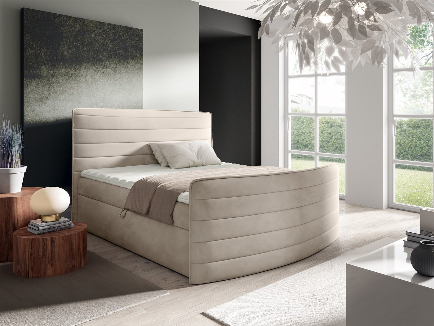 Fun Möbel Boxbett Schlafzimmerbett AMBRA in Stoff Elisa Velvet (inkl. Topper), inkl. Bettkästen von Fun Möbel