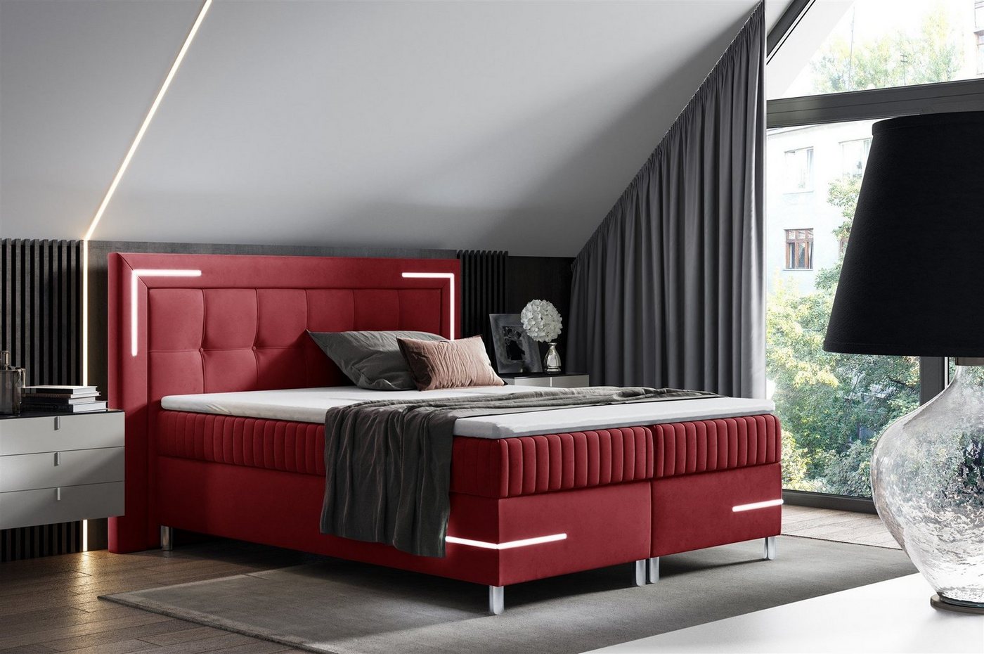Fun Möbel Boxbett Schlafzimmerbett AMORE Nr.1 in Stoff Fresh (inkl. Bettkasten und Topper), inkl. LED-Beleuchtung von Fun Möbel