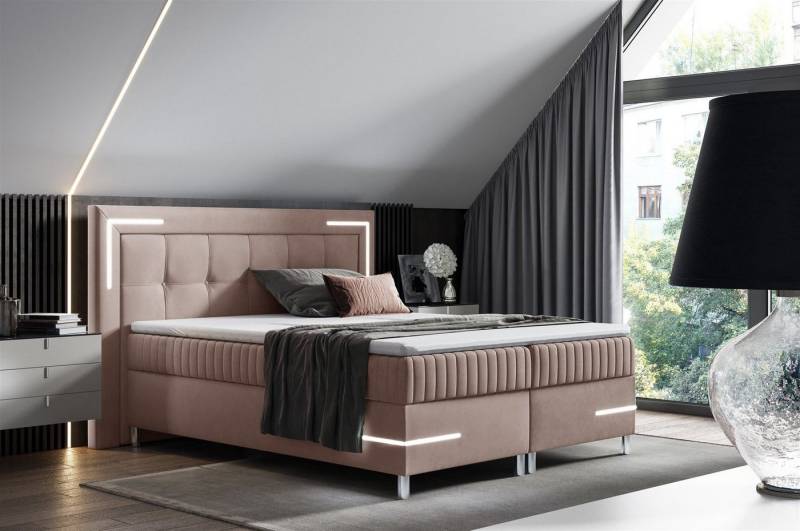 Fun Möbel Boxbett Schlafzimmerbett AMORE Nr.1 in Stoff Fresh (inkl. Bettkasten und Topper), inkl. LED-Beleuchtung von Fun Möbel