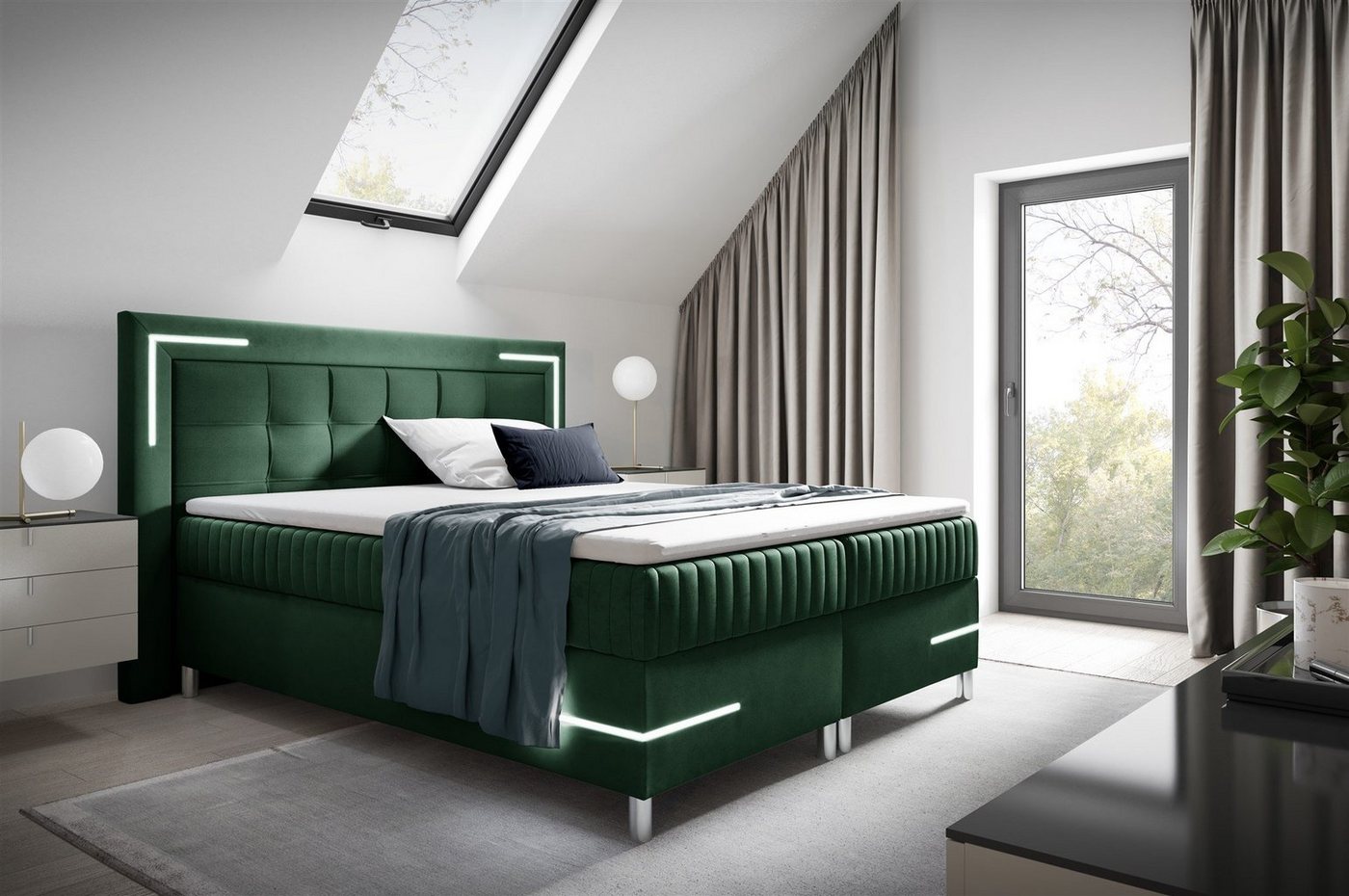 Fun Möbel Boxbett Schlafzimmerbett AMORE Nr.2 in Stoff Fresh (inkl. Bettkasten und Topper), inkl. LED-Beleuchtung von Fun Möbel