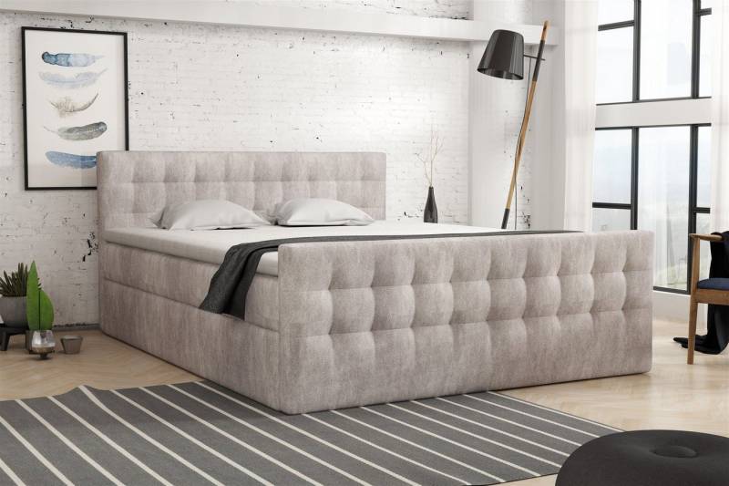 Fun Möbel Boxspringbett Schlafzimmerbett ANKER Deluxe in Stoff / neu Farben (inkl. Bettkästen und Topper), gepolstertes Fußteil von Fun Möbel