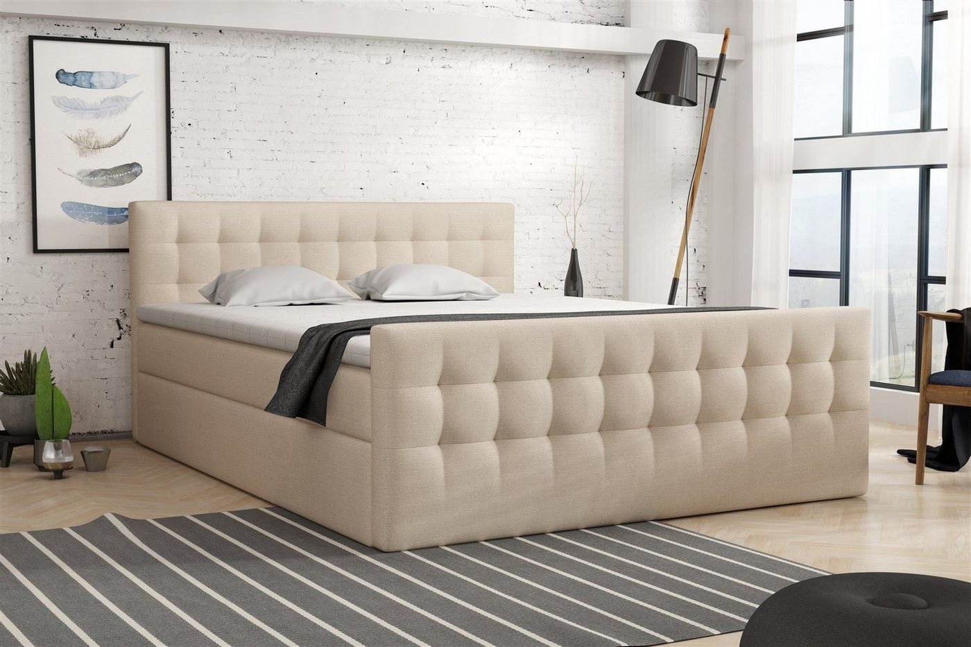 Fun Möbel Boxspringbett Schlafzimmerbett ANKER Stoff Sawana oder Soro (inkl. Topper), in vier Größen von Fun Möbel