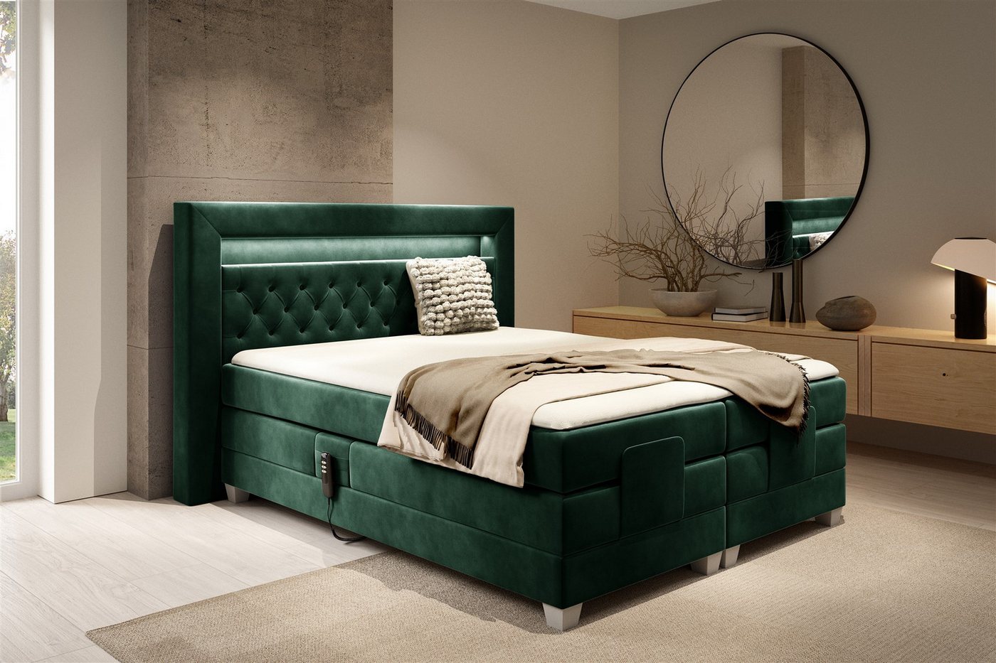 Fun Möbel Boxspringbett Schlafzimmerbett ARMANDO Elektrisch in Stoff Fresh (inkl. Kaltschaumtopper), Matratzen elektrisch verstellbar von Fun Möbel