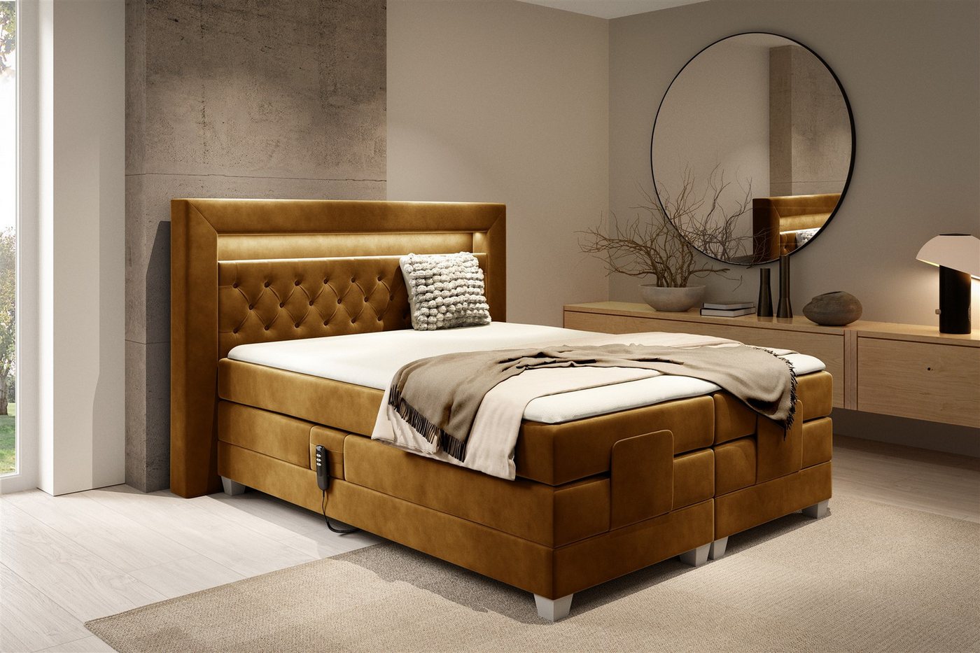 Fun Möbel Boxspringbett Schlafzimmerbett ARMANDO Elektrisch in Stoff Fresh (inkl. Kaltschaumtopper), Matratzen elektrisch verstellbar von Fun Möbel