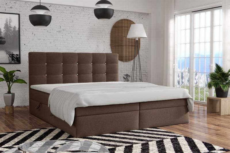 Fun Möbel Boxspringbett Schlafzimmerbett BASILIO in Stoff Fresh (Kopfteil mit Swarovski-Steinen, inkl. Topper und Bettkästen) von Fun Möbel