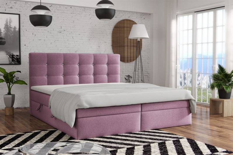 Fun Möbel Boxspringbett Schlafzimmerbett BASILIO in Stoff Fresh (Kopfteil mit Swarovski-Steinen, inkl. Topper und Bettkästen) von Fun Möbel