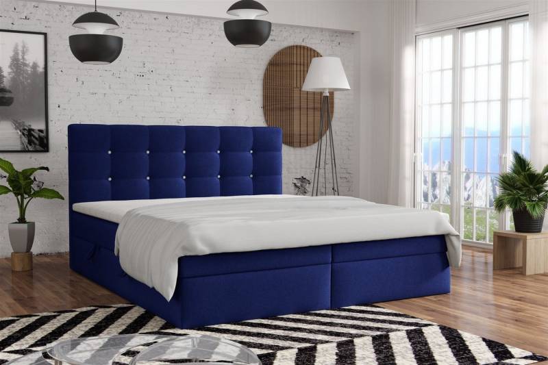 Fun Möbel Boxspringbett Schlafzimmerbett BASILIO in Stoff Fresh (Kopfteil mit Swarovski-Steinen, inkl. Topper und Bettkästen) von Fun Möbel