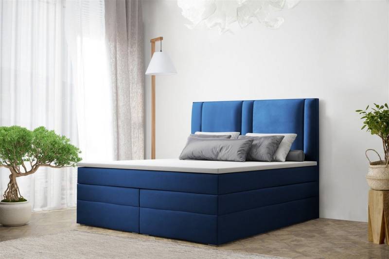 Fun Möbel Boxspringbett Schlafzimmerbett CANDELA DELUX in Stoff (inkl. Viscoschaumtopper) von Fun Möbel