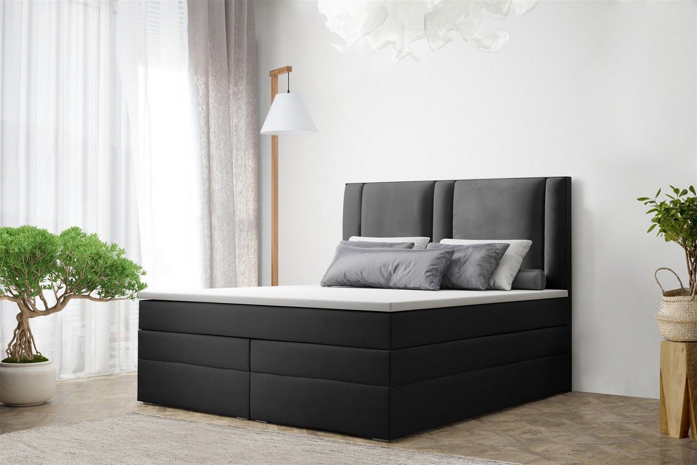 Fun Möbel Boxspringbett Schlafzimmerbett CANDELA DELUX in Stoff (inkl. Viscoschaumtopper) von Fun Möbel