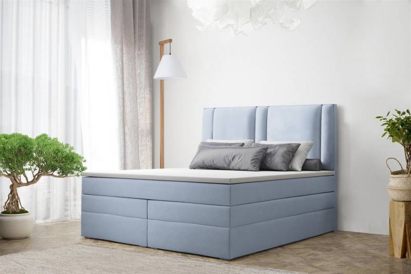 Fun Möbel Boxspringbett Schlafzimmerbett CANDELA DELUX in Stoff (inkl. Viscoschaumtopper) von Fun Möbel