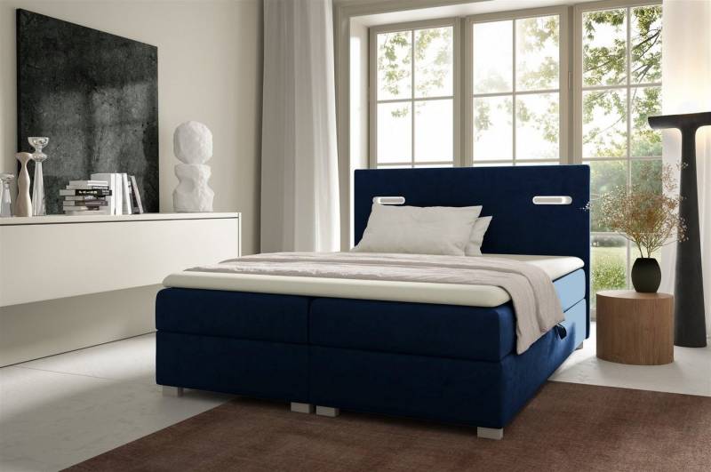 Fun Möbel Boxbett Schlafzimmerbett CAPRICE Überlänge in Stoff (inkl. 2 x Bettkasten und Topper, Ambiente-Beleuchtung mit Touch Funktion), Gepolstertes Kopfteil von Fun Möbel