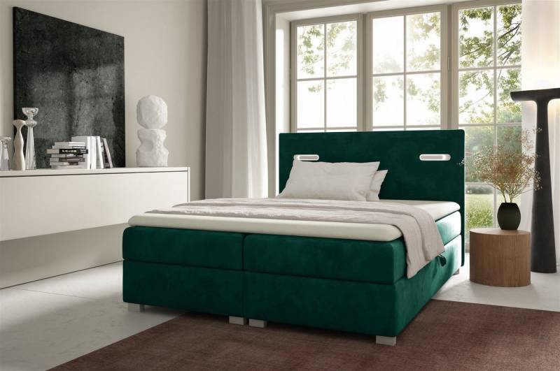 Fun Möbel Boxbett Schlafzimmerbett CAPRICE Überlänge in Stoff (inkl. 2 x Bettkasten und Topper, Ambiente-Beleuchtung mit Touch Funktion), Gepolstertes Kopfteil von Fun Möbel