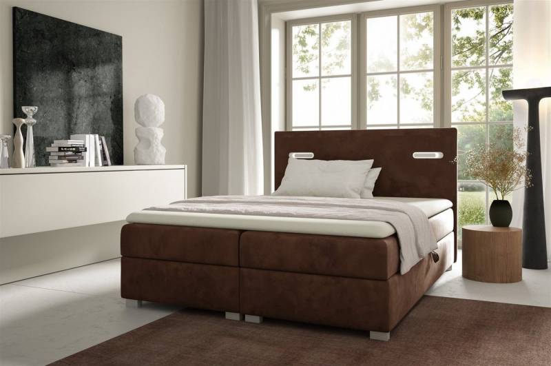 Fun Möbel Boxbett Schlafzimmerbett CAPRICE Überlänge in Stoff (inkl. 2 x Bettkasten und Topper, Ambiente-Beleuchtung mit Touch Funktion), Gepolstertes Kopfteil von Fun Möbel