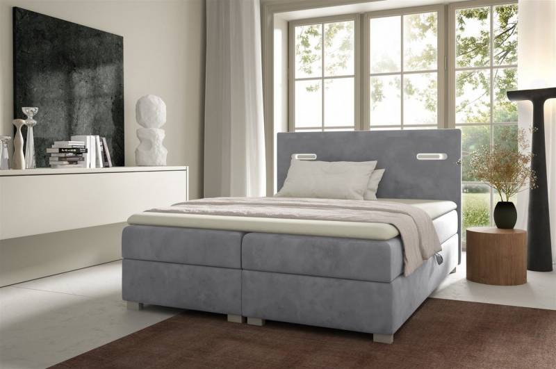 Fun Möbel Boxbett Schlafzimmerbett CAPRICE in Stoff (inkl. 2 x Bettkasten und Topper, Ambiente-Beleuchtung mit Touch Funktion), Gepolstertes Kopfteil von Fun Möbel