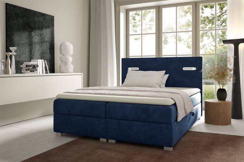 Fun Möbel Boxbett Schlafzimmerbett CAPRICE in Stoff (inkl. 2 x Bettkasten und Topper, Ambiente-Beleuchtung mit Touch Funktion), Gepolstertes Kopfteil von Fun Möbel