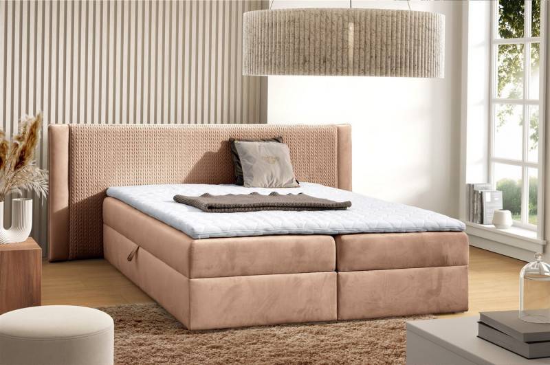 Fun Möbel Boxspringbett Schlafzimmerbett CEDRIC in Stoff (inkl. Topper), inkl. Bettkästen von Fun Möbel