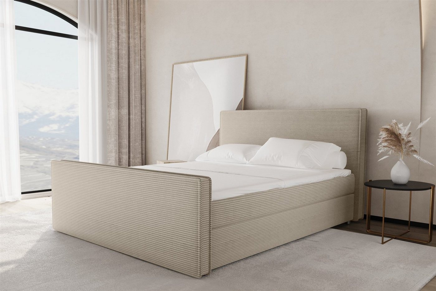 Fun Möbel Boxspringbett Schlafzimmerbett CELES Stoff Poso (Gepolstertes Kopf- und Fußteil), inkl. Topper und 2 Bettkästen von Fun Möbel