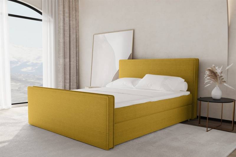 Fun Möbel Boxspringbett Schlafzimmerbett CELES Stoff Poso (Gepolstertes Kopf- und Fußteil), inkl. Topper und 2 Bettkästen von Fun Möbel