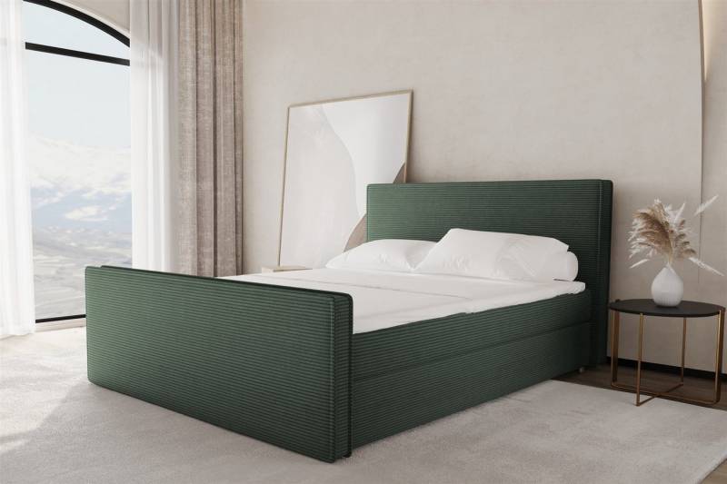 Fun Möbel Boxbett Schlafzimmerbett CELES Stoff Poso (Gepolstertes Kopf- und Fußteil), inkl. Topper und 2 Bettkästen von Fun Möbel