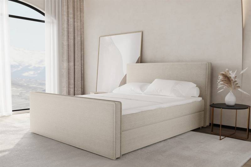 Fun Möbel Boxspringbett Schlafzimmerbett CELES Überlänge Stoff Poso (Gepolstertes Kopf- und Fußteil), inkl. Topper und 2 Bettkästen von Fun Möbel