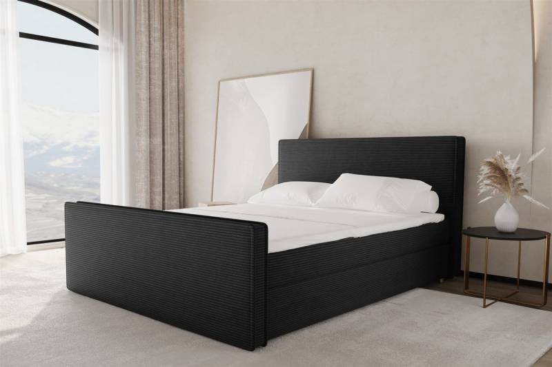 Fun Möbel Boxbett Schlafzimmerbett CELES Überlänge Stoff Poso (Gepolstertes Kopf- und Fußteil), inkl. Topper und 2 Bettkästen von Fun Möbel