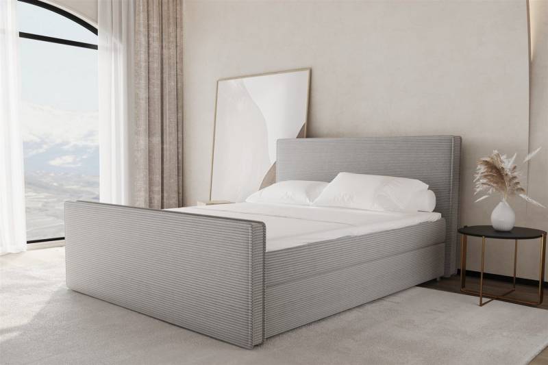 Fun Möbel Boxbett Schlafzimmerbett CELES Überlänge Stoff Poso (Gepolstertes Kopf- und Fußteil), inkl. Topper und 2 Bettkästen von Fun Möbel