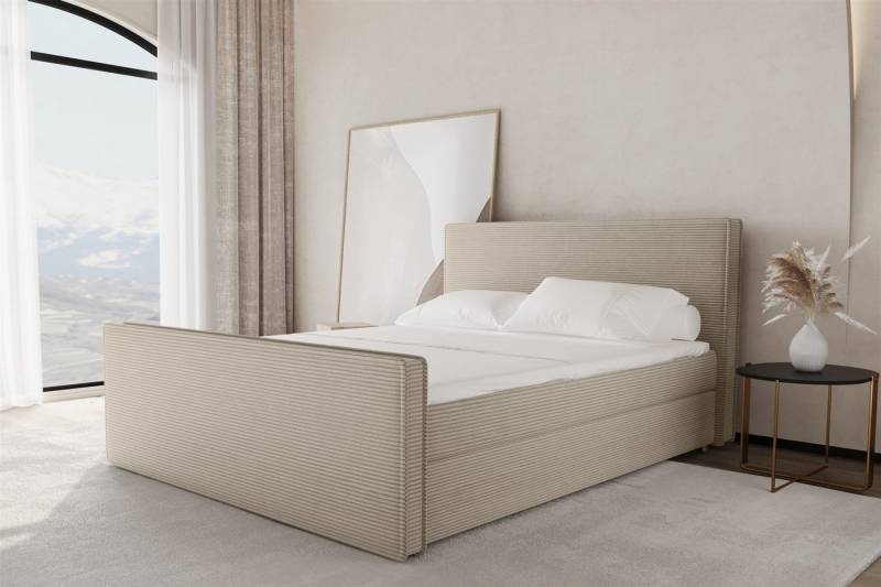 Fun Möbel Boxbett Schlafzimmerbett CELES Überlänge Stoff Poso (Gepolstertes Kopf- und Fußteil), inkl. Topper und 2 Bettkästen von Fun Möbel